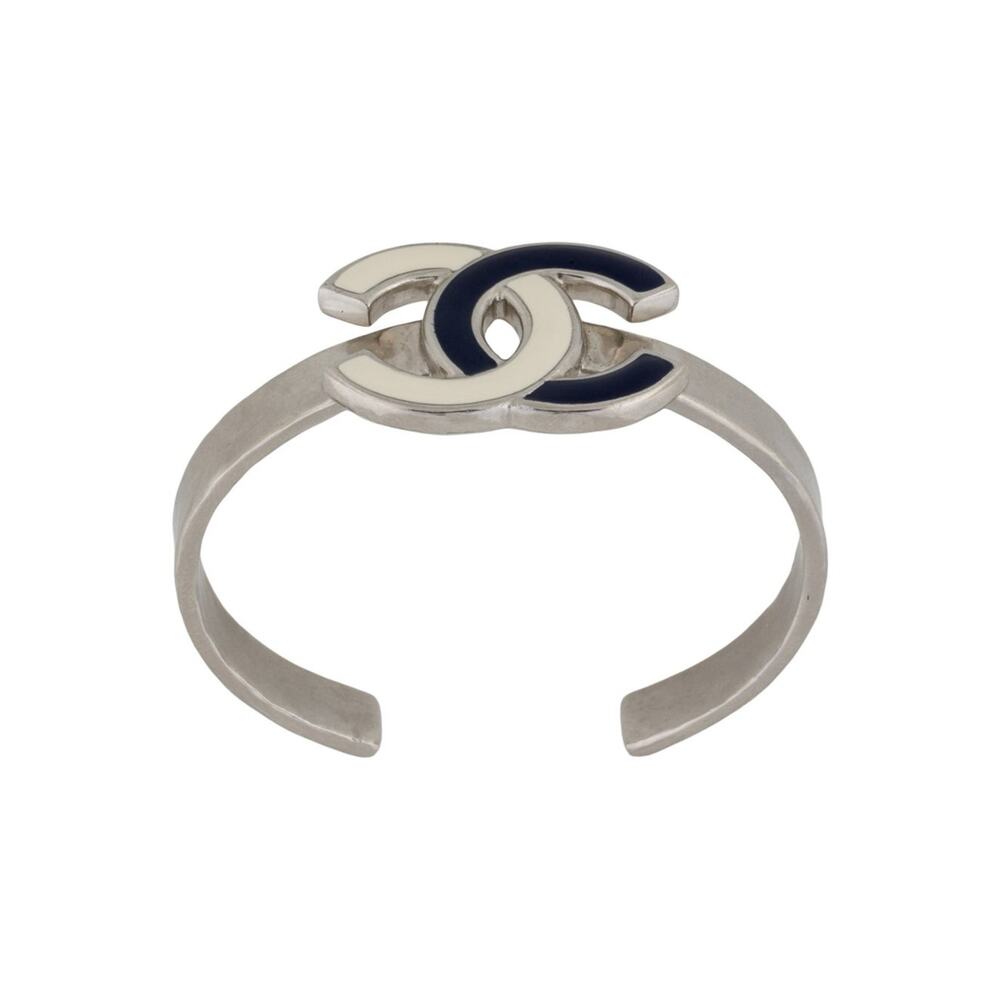 Chanel Silver-tone Interlocking CC Enamel Cuff Bracelet - Picture 2 of 4